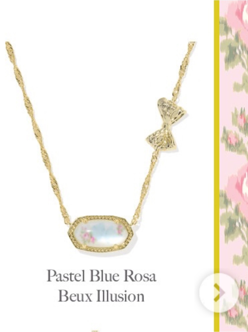 NEW Kendra Scott X Love Shack Fancy Blue Bow Pink Floral Necklace Dual Side Gold - Picture 2 of 6